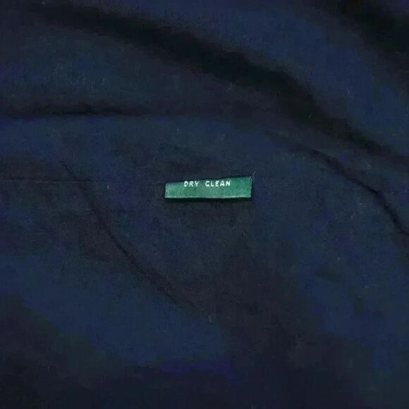 VINTAGE Ralph Lauren Navy Blue Linen Trumpet Skirt White Ribbon Hem Size 12 - Picture 5 of 6